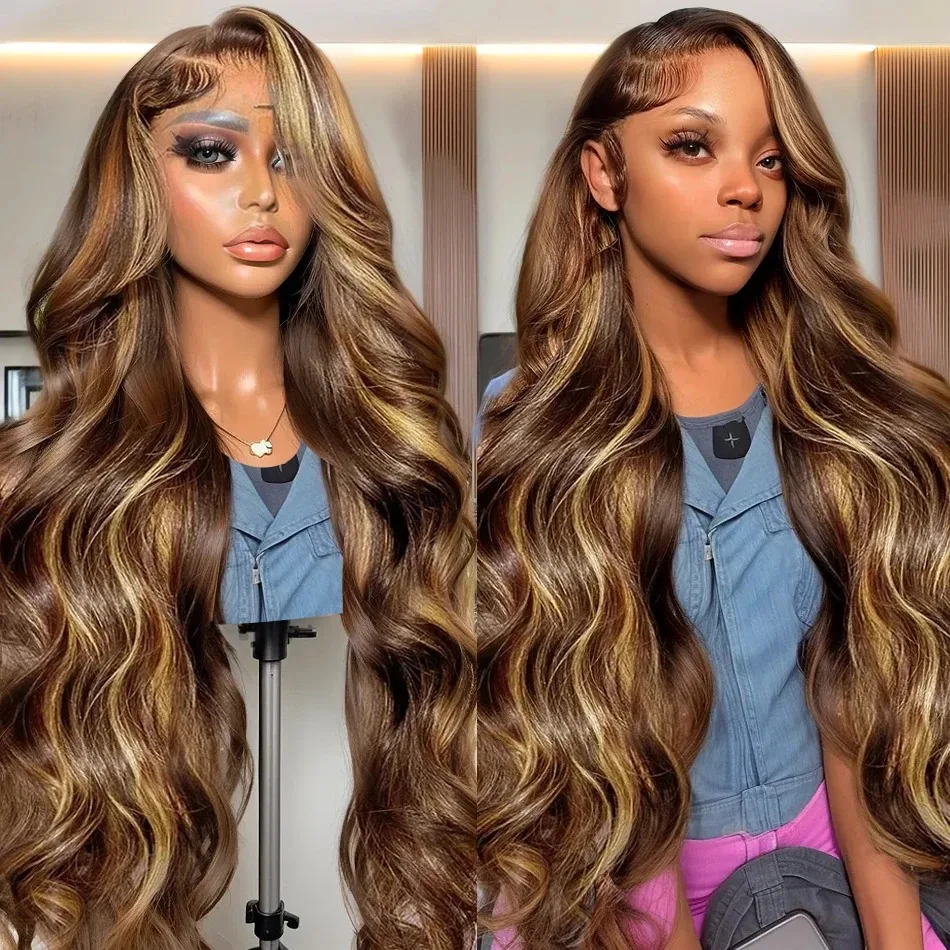 MELODIE 20 24 Inch Highlight Ombre Body Wave 13x6 HD Lace Frontal Wigs Human Hair 4/27 Blonde Brown Colored 13x4 Lace Front Wig