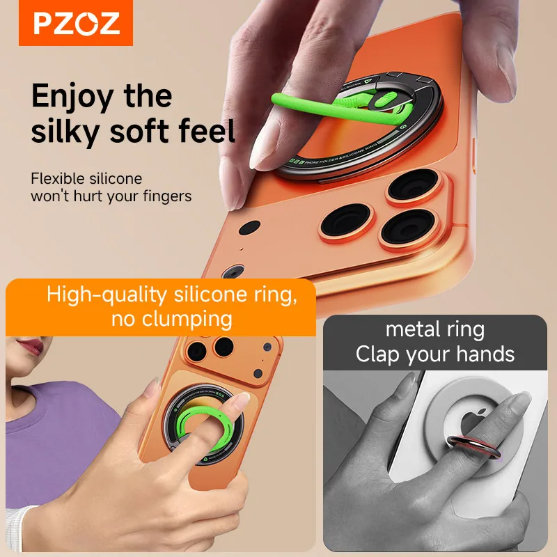 Magnetyczny uchwyt pierścieniowy PZOZ do iPhone Xiaomi Vivo OnePlus Samsung Galaxy, uchwyt na palec do telefonu, składana podstawka, obrotowa pętla. — zdjęcie produktu 2