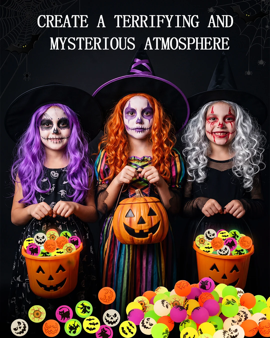 Tolife 72 PCS Halloween Glow‑in‑The‑Dark Bouncy Balls, 6 Assorted Spooky Designs, Rubber Bounce Ball Set, Halloween Party Favors, Trick‑or‑Treat Goodie Bag Fillers for Kids - view 4