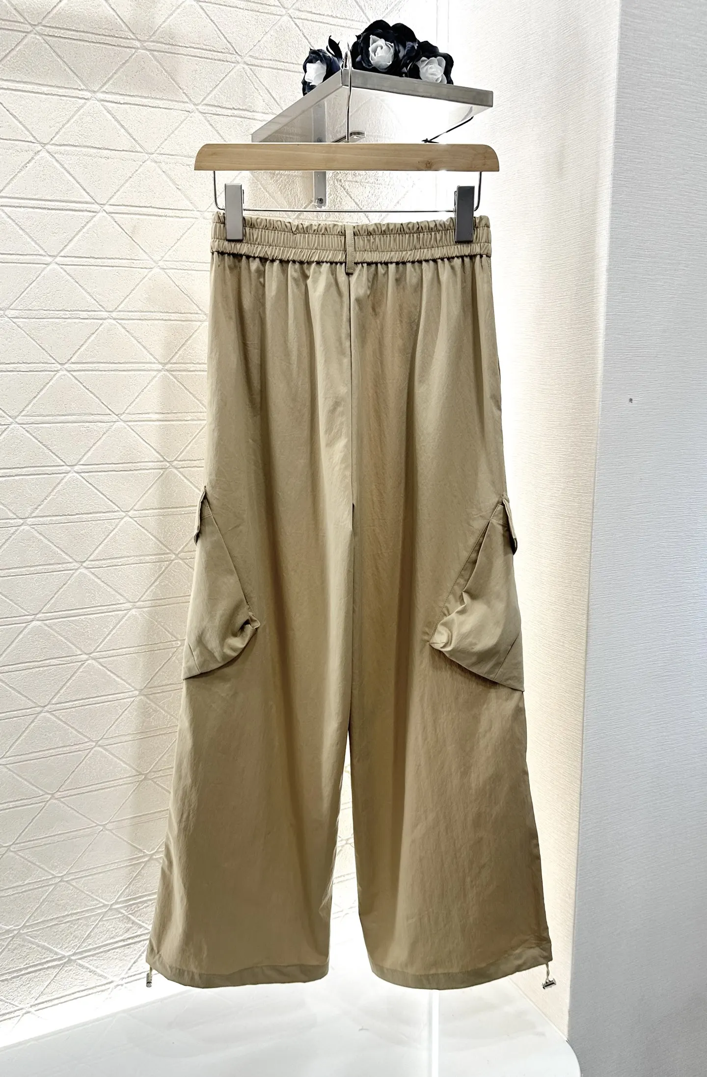 

2025 New Trousers Pockets Solid Buttons Drawstring Cotton NylonFashionable Versatile Slimming Figure-hugging