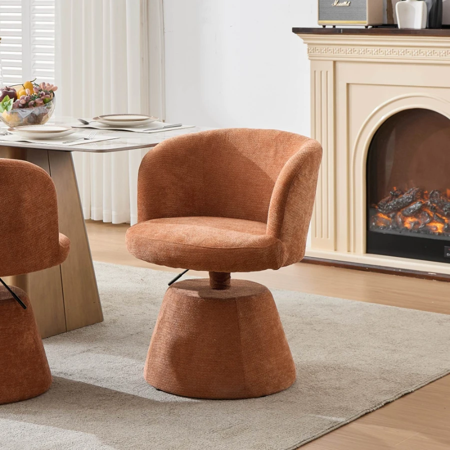 Tabouret de bar pivotant à 360° et réglable en hauteur, chaise de salle à manger ronde moderne revêtue de chenille, chaise d'appoint ergonomique pour coiffeuse, chambre, îlot de cuisine et pub, vendu à l'unité, coloris terre cuite et orange