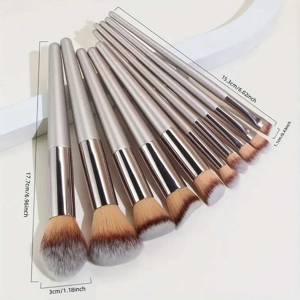 Juego de brochas de maquillaje color champán para mujer, base cosmética en polvo, colorete, sombra de ojos, Kabuki, mezcla de brochas de maquillaje, herramientas de belleza