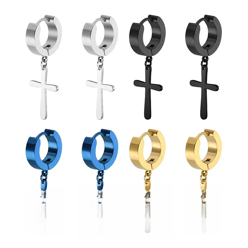 1 paire de boucles d'oreilles circulaires croisées en acier inoxydable, Punk, Style Rock, pour femmes et hommes, bijoux à la mode, cadeau