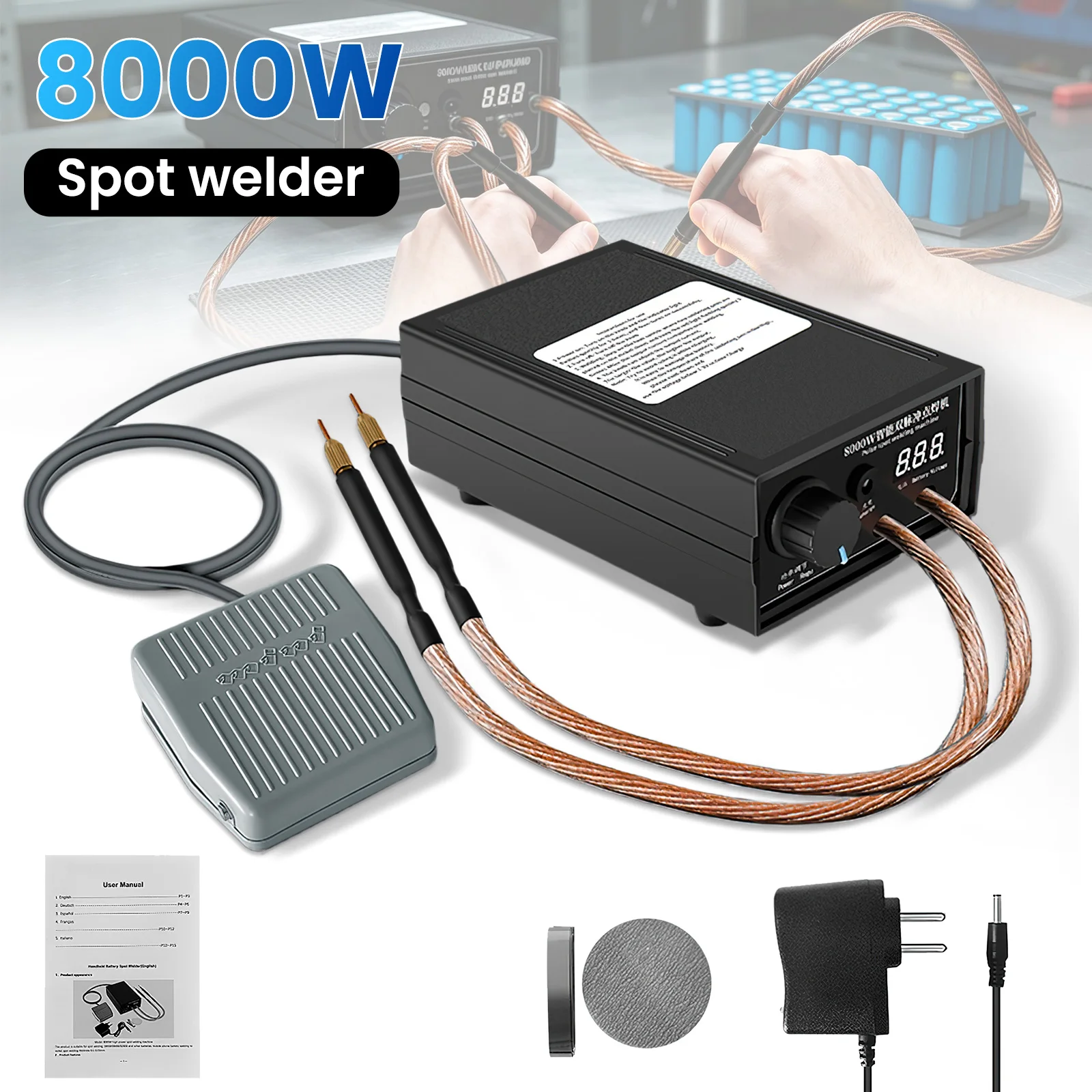 8000W Hochleistungs-Handgeführte Mini-Punktschweißmaschine 1200A Einstellbarer Strom Tragbares Leichtgewichtiges Schweißgerät
