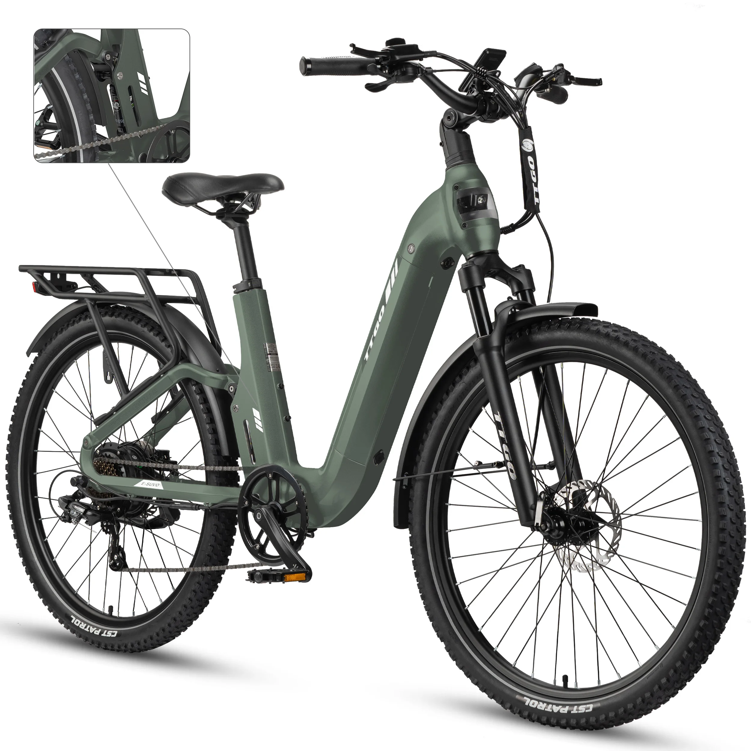 TTGO E-SUVO 27,5 inch elektrische fiets voor volwassenen, 48V 15Ah batterij, 250W 70Nm momentsensormotor, hydraulische schijfremmen, Shimano 7-versnellingen, 120 km bereik, stadsfiets.