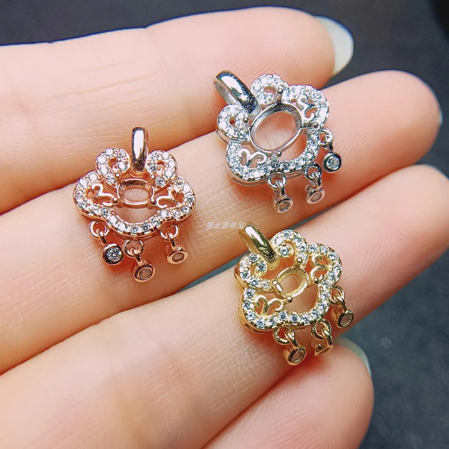 S925 Silver Pendant Empty Bracelet Metal Frame Elliptical 3 * 4/5 * 7mm Silver Tray Plated with White Gold Rose Gold