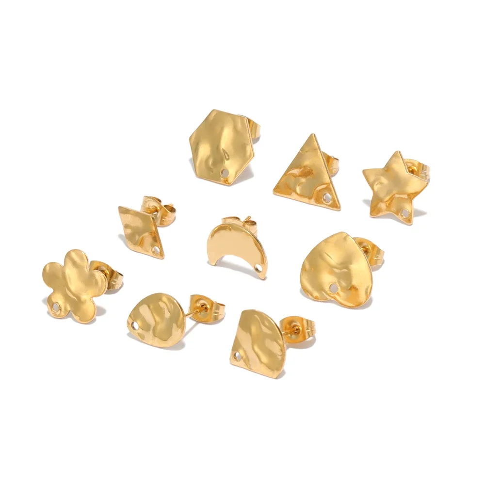 Boucles d'oreilles en acier inoxydable, 10 pièces, lune, cœur, tige vierge, goujons, broches de Base avec bouchon de boucle d'oreille, pour la fabrication de bijoux à faire soi-même