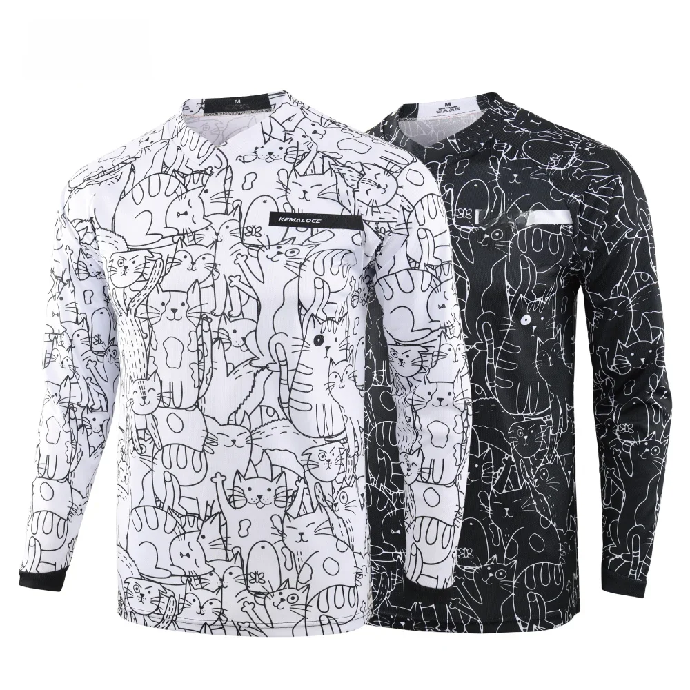 AliExpress KEMALOCE MTB Jersey Long Sleeve Men White&Black Mountain Bike Jersey Cartoon 2024 Summer Breathable Downhilll Motocross Shirts