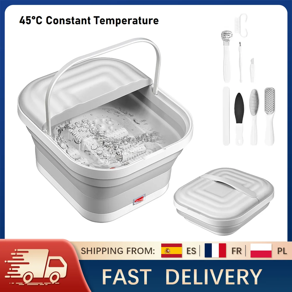 Faltbarer Pediküre-Fußbad-Eimer 45 ° C Beheizte Rollen, Fußpflege, Spa-Massagegerät, Kneten, Fußwäsche, Gesundheitspflege, Fußbad, Eimer