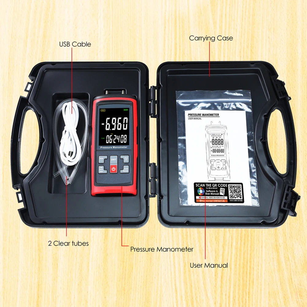 Digital Differential Manometer Air Pressure Gauge Professional Detector U-type ±50 kPa Pneumatic Compressor Valves Tanks