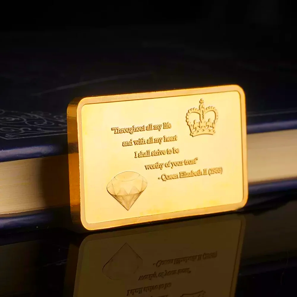 Queen Elizabeth Collection Gold Plated Bar - Her Majesty Queen Elizabeth II Commemorative Coin, Crown and Diamond Gold Coin