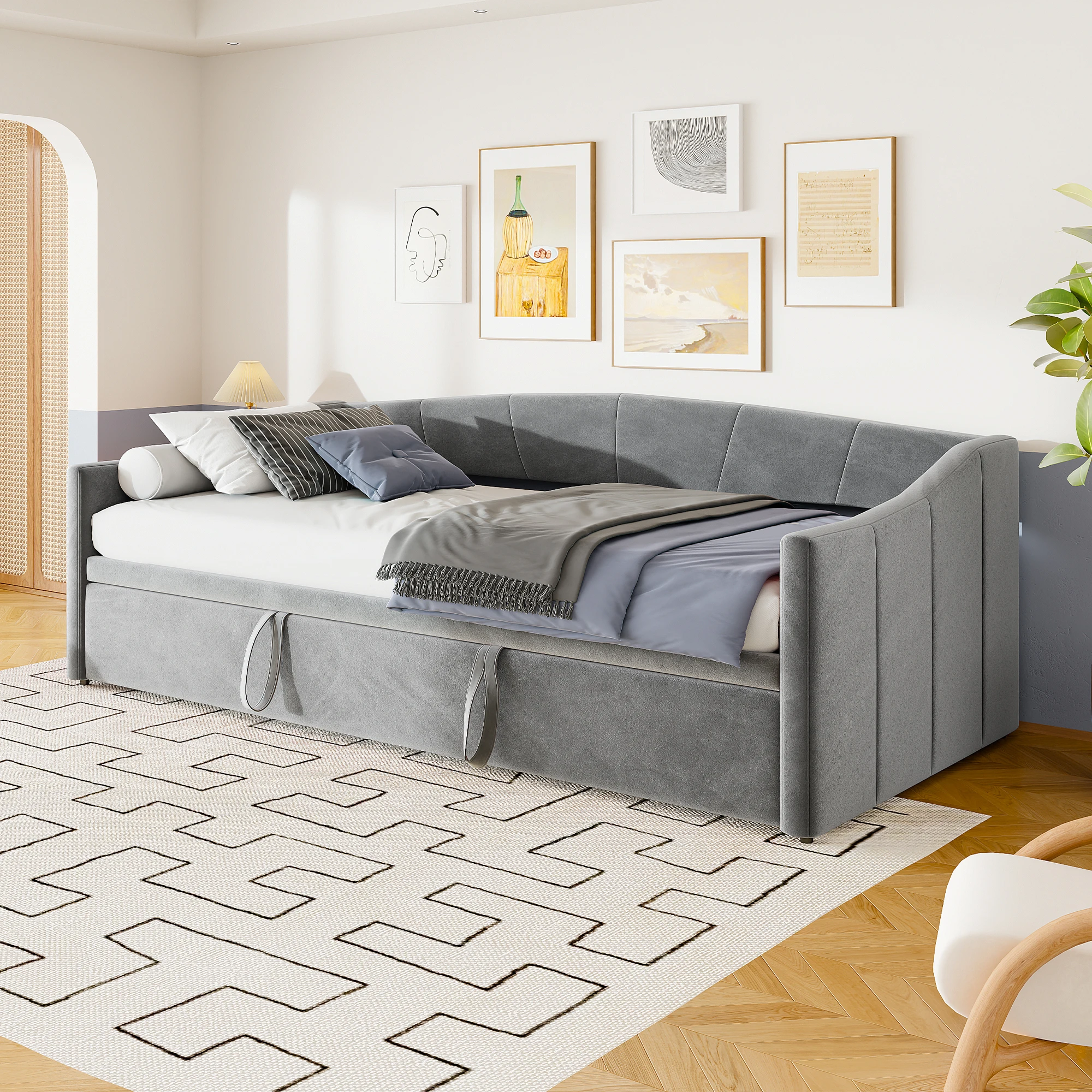 Anajqaqia 90×200 cm Ausziehbares Schlafsofa, Doppelbett & Sofa in Einem, Samt-Polsterung, Ideal für Kleine Wohnungen & Kompakte Räume