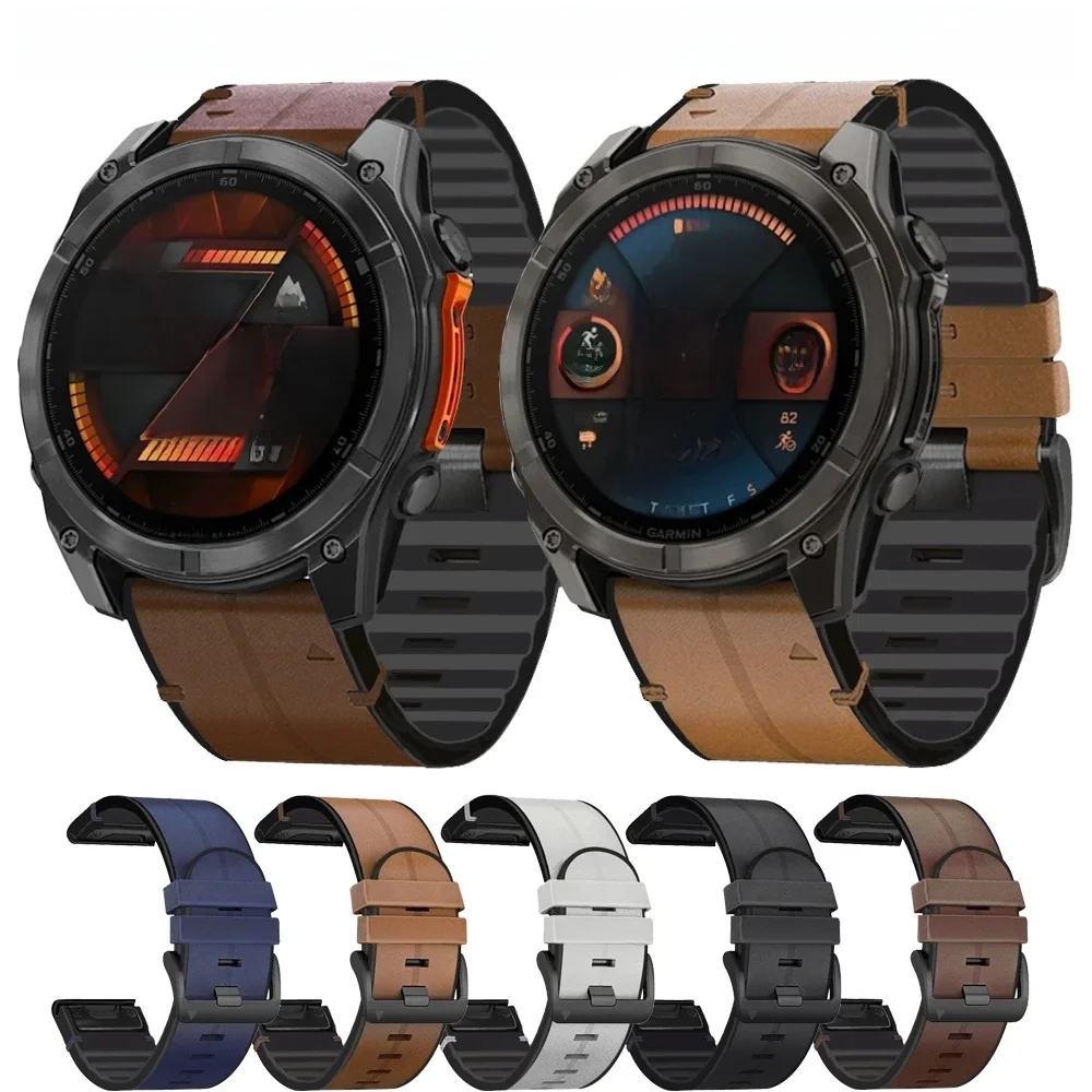 Pasek silikonowo-skórzany 22 26 mm Quickfit do zegarka Garmin Fenix 8 51 47 mm E 7X 7 Pro 6X 6 Pro 5X 5 Plus Enduro 3 2 Bransoletka z paskiem — 2