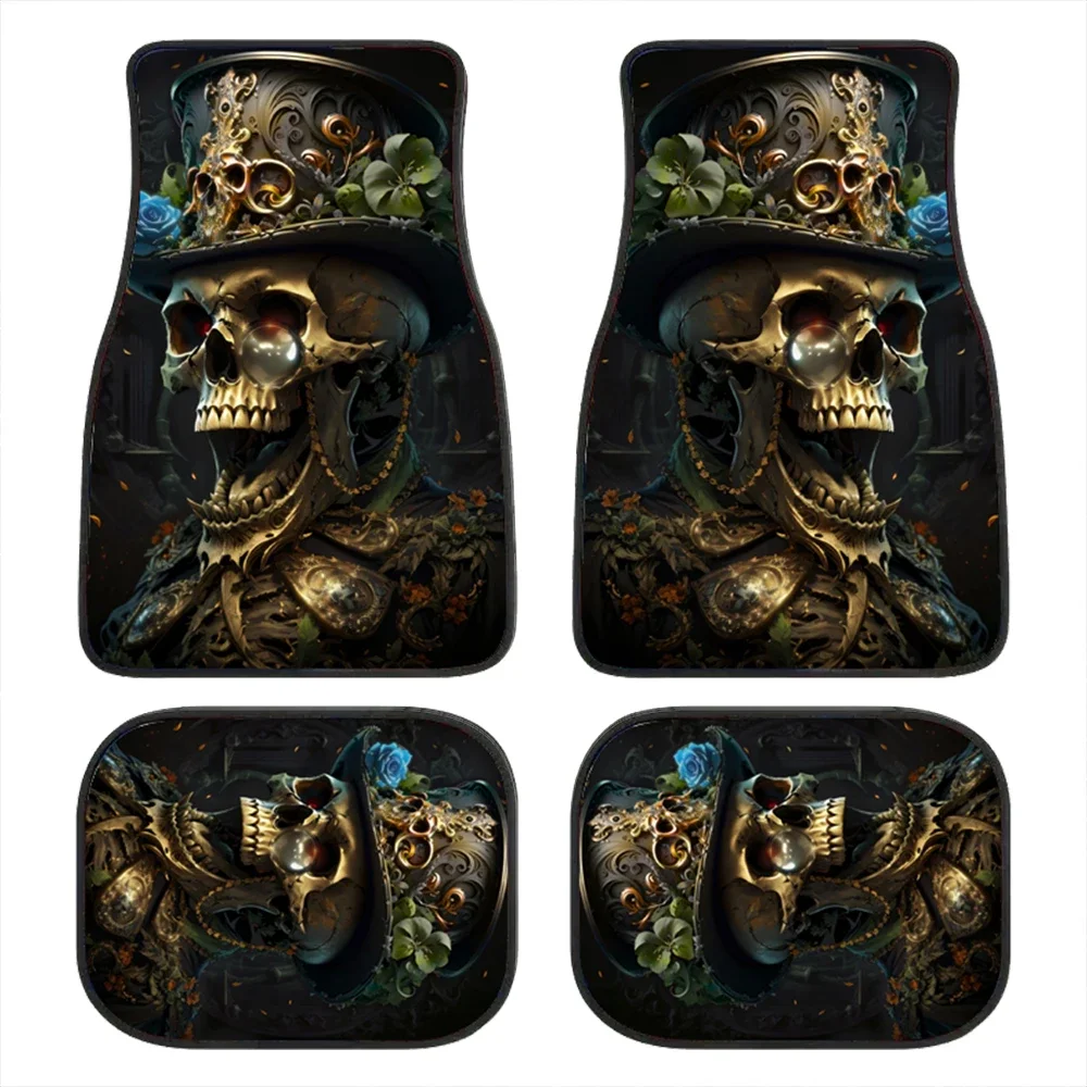 2/4PCS Gentleman Skull Pattern Dywaniki samochodowe pochłaniające wodę Antypoślizgowe dywaniki przeciwporostowe do przednich i tylnych foteli samochodowych — zdjęcie 2