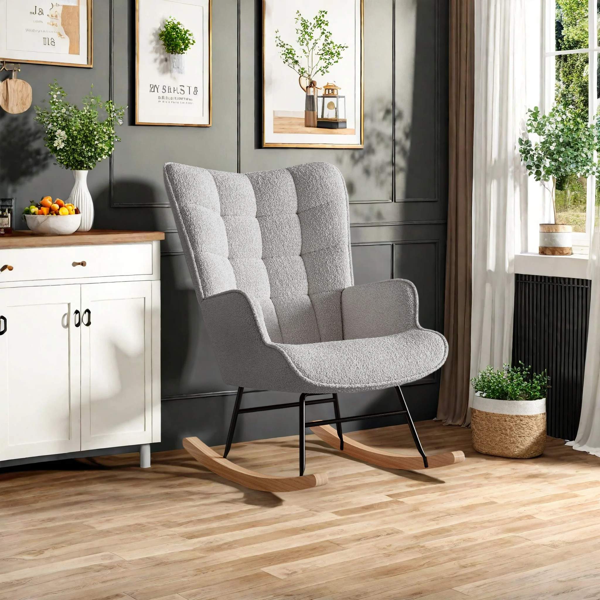 Anajqaqia, poltrona a dondolo con schienale alto, 92×68×75 cm, poltrona a dondolo monoposto per il tempo libero, poltrona a dondolo per la camera da letto o il soggiorno, poltrona a dondolo per la