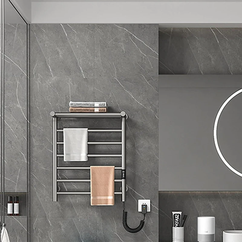 OXG Rak Handuk Pemanas Listrik Terpasang Di Dinding Pengering Penghangat Kamar Mandi Sterilisasi Hemat Energi dengan Timer, dengan Rak Atas