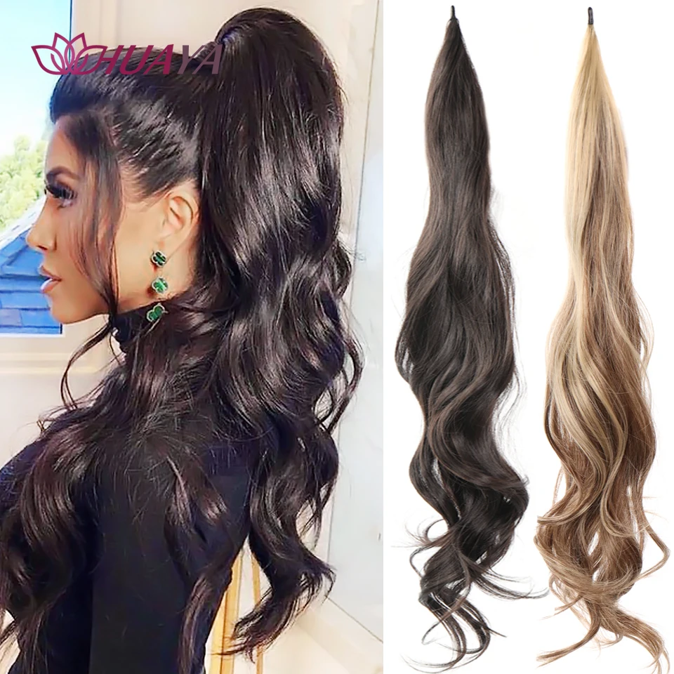 Synthetic Flexible Wrap Around Long Ponytail Hair Extensions Natural Wave Cute Blonde Balck Grey Women Fake Pony Tail