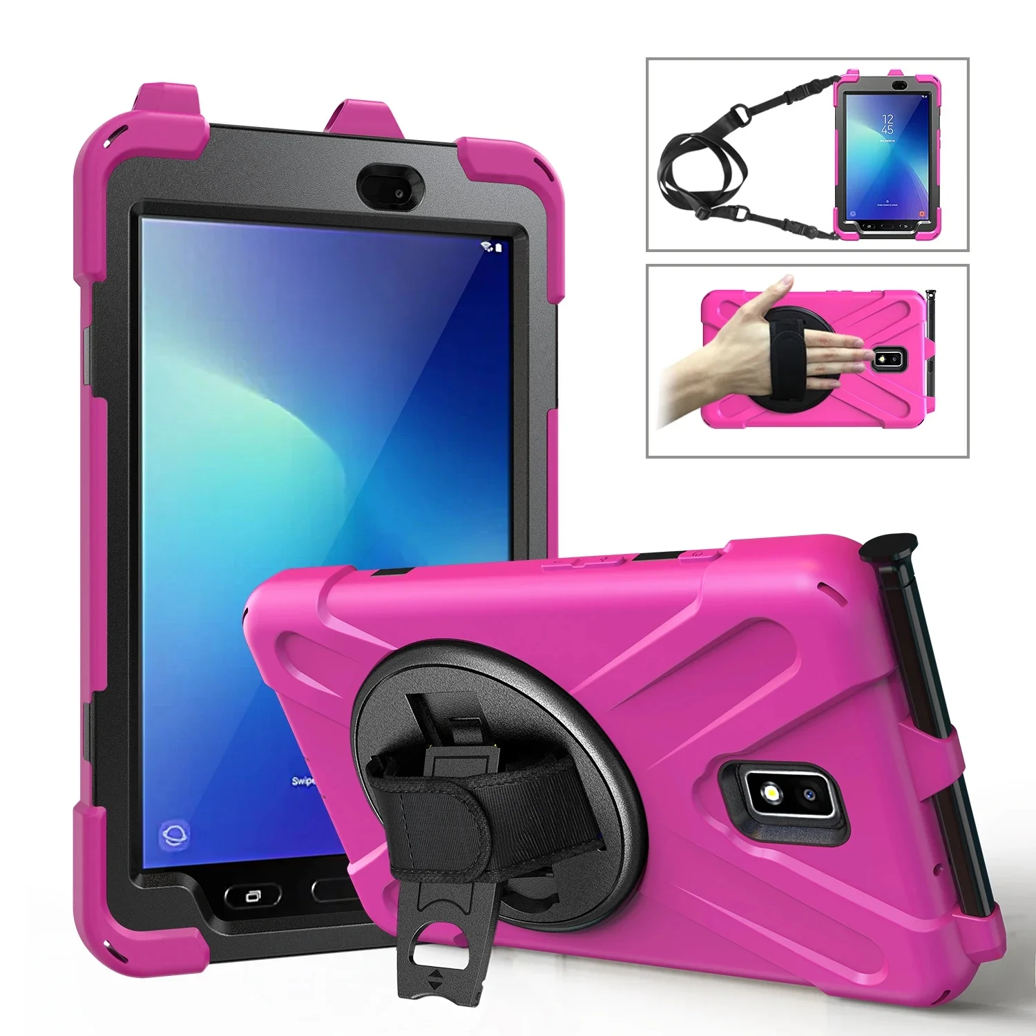 Etui Samsung Galaxy Tab Active 2 8.0 T390 T395 SM-T395 SM-T390 Bezpieczne dla dzieci, wstrząsoodporne silikonowe etui PC z paskiem na rękę — zdjęcie produktu 7
