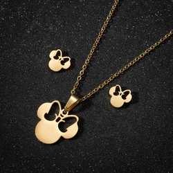 Stainless Steel Jewelry Sets For Women Necklace And Earing Anime Cute Cartoon Bow Mouse Chain Necklace Choker Desinger Charms