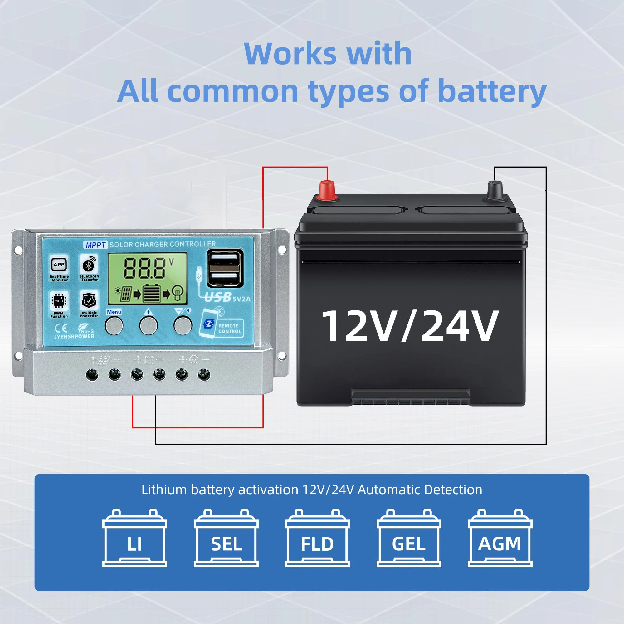 12V24V MPPT Bluetooth Solar Charge Controller 10A 20A 30A PV Solar System Charging Regulator For 100W 200W 300W 400W Solar Panel