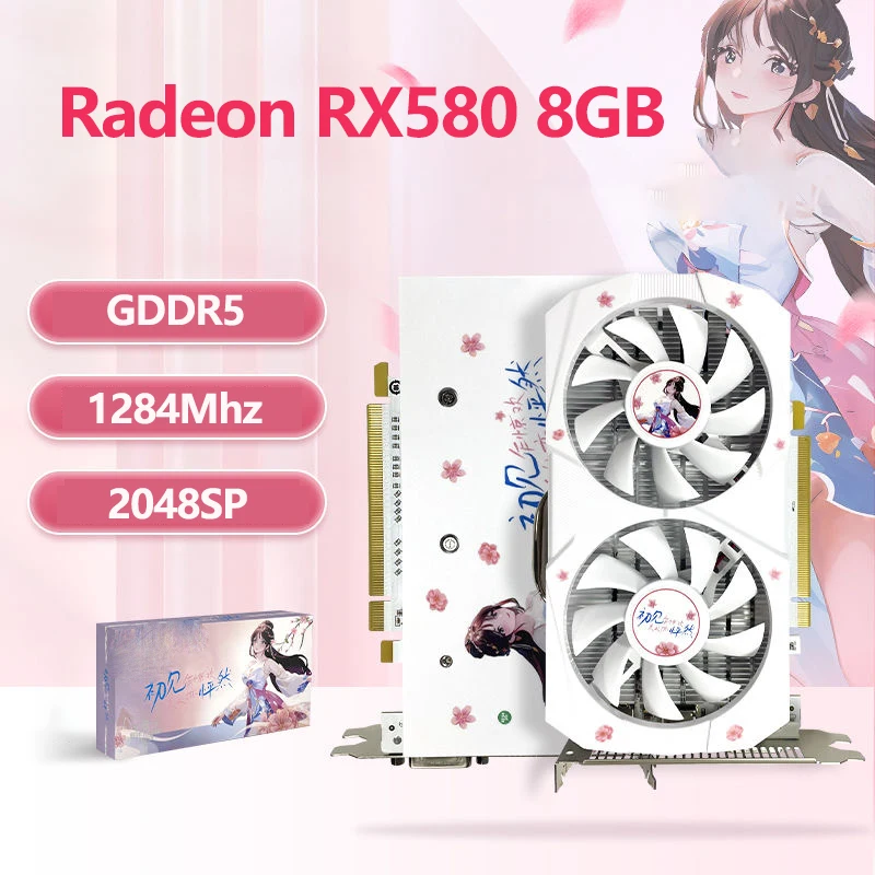 Logtorasia-radeon rx580グラフィックカード,8GB,gddr5, pci Express x16,3.0, 2ファン