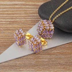 Nidin Light Luxury Trendy Hollow Design Delicate Zircon Jewelry Sets Pendant Necklace Earrings For Women Girl Daily Party Gifts