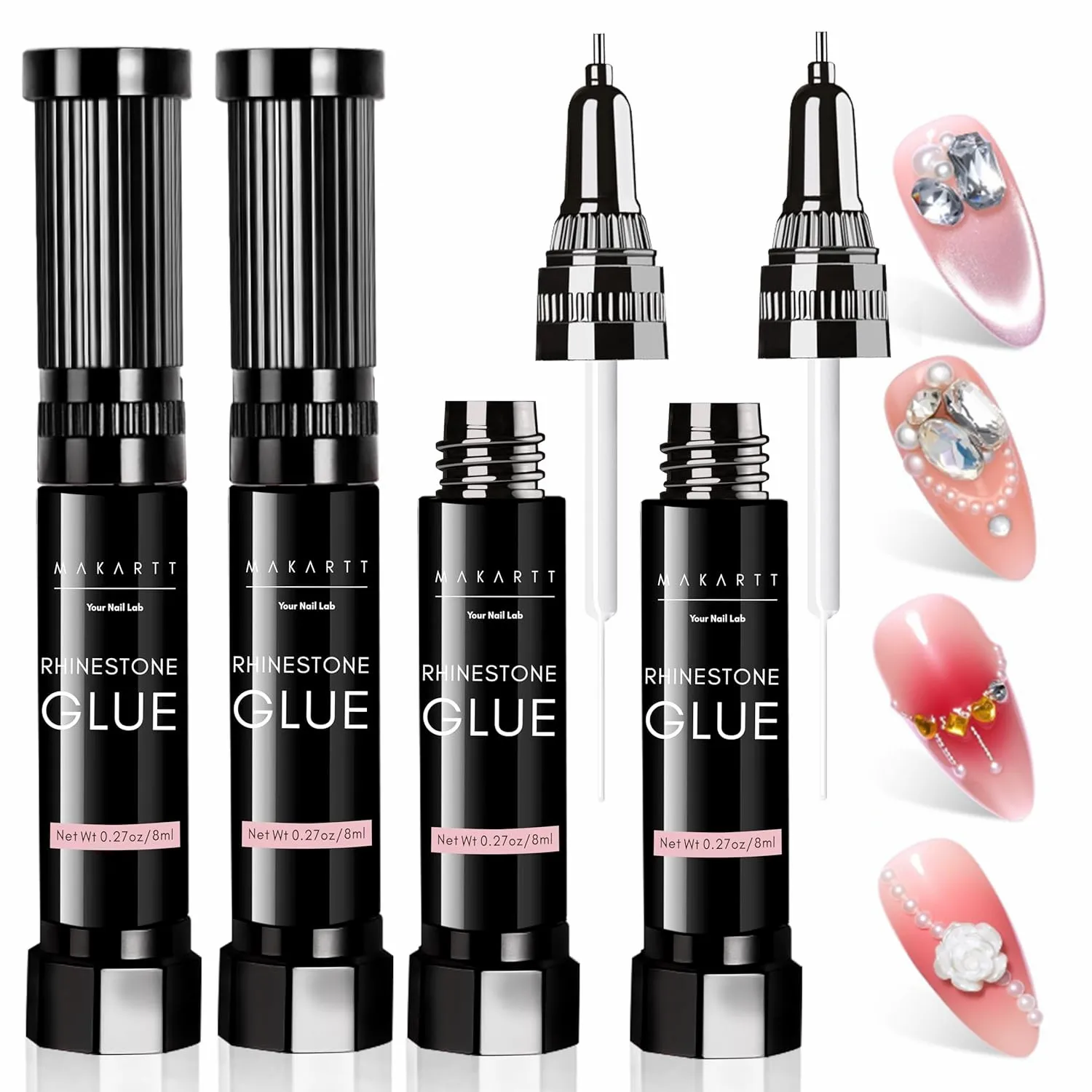 4PCS Nail Rhinestone Glue Gel-Upgrade Gel Nail Glue for Nail Charms Gems Super Strong Adhesive Precise for 3D Nail Art Design