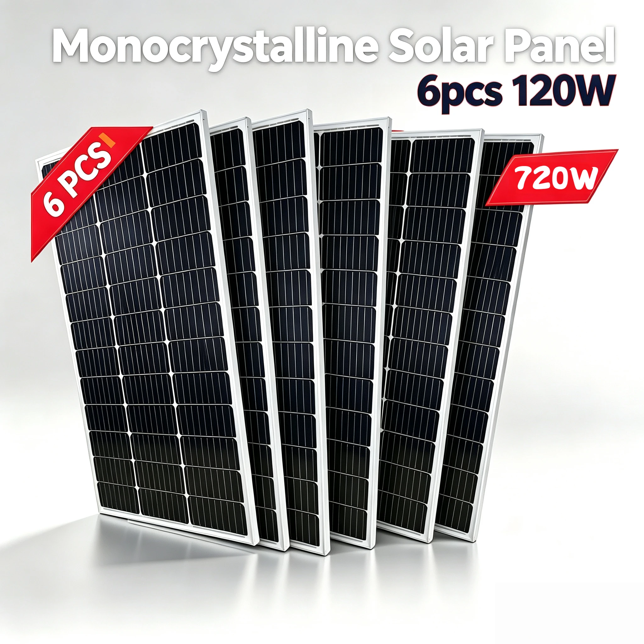 720W starres Solarpanel (6 Stück à 120W), 18V, tragbares monokristallines Solarmodul, Solarpanels geeignet für 12-V-Batterien, Outdoor-Ladegerät, Wohnmobil, Camping, Yacht, Boot, Outdoor