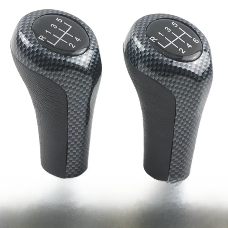Bouton de changement de vitesse en cuir argenté, aspect carbone, pour BMW 1 3 5 6er E46 E53 E60 E61 E63 E81 E82 E83 E84 E87 E90 E91 E92 voiture 5 6 vitesses