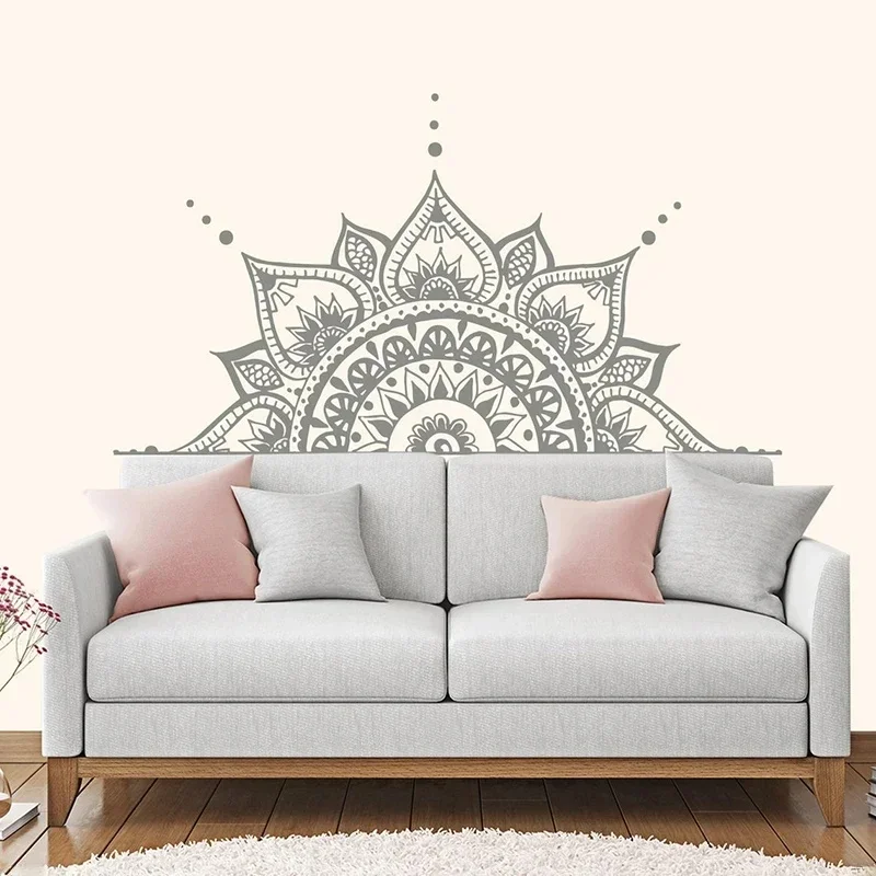 Zagłówek Decor Lotus Mandala kwiatowa naklejka pół Mandala na ścianę naklejka winylowa sypialnia indyjska joga Vinyl Boho naklejka E709 — zdjęcie 2