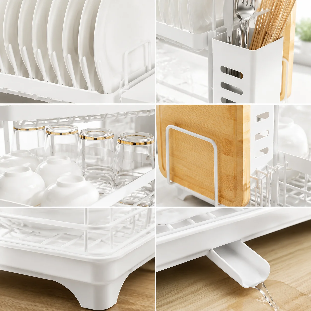 Single-Tier Kitchen Shelf With Slotted Surface And Removable Chopstick Holder Organizes Bowls, Plates, And Utensils In One Place