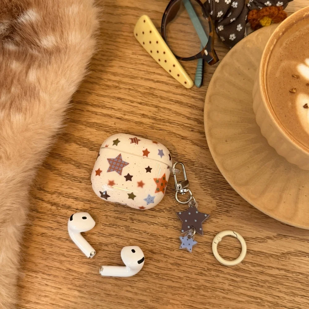 

Full-screen colorful star headphone protective case,suitable for AirPods 4/3/2 Pro/2/4, with pendant,shock-proof protective case