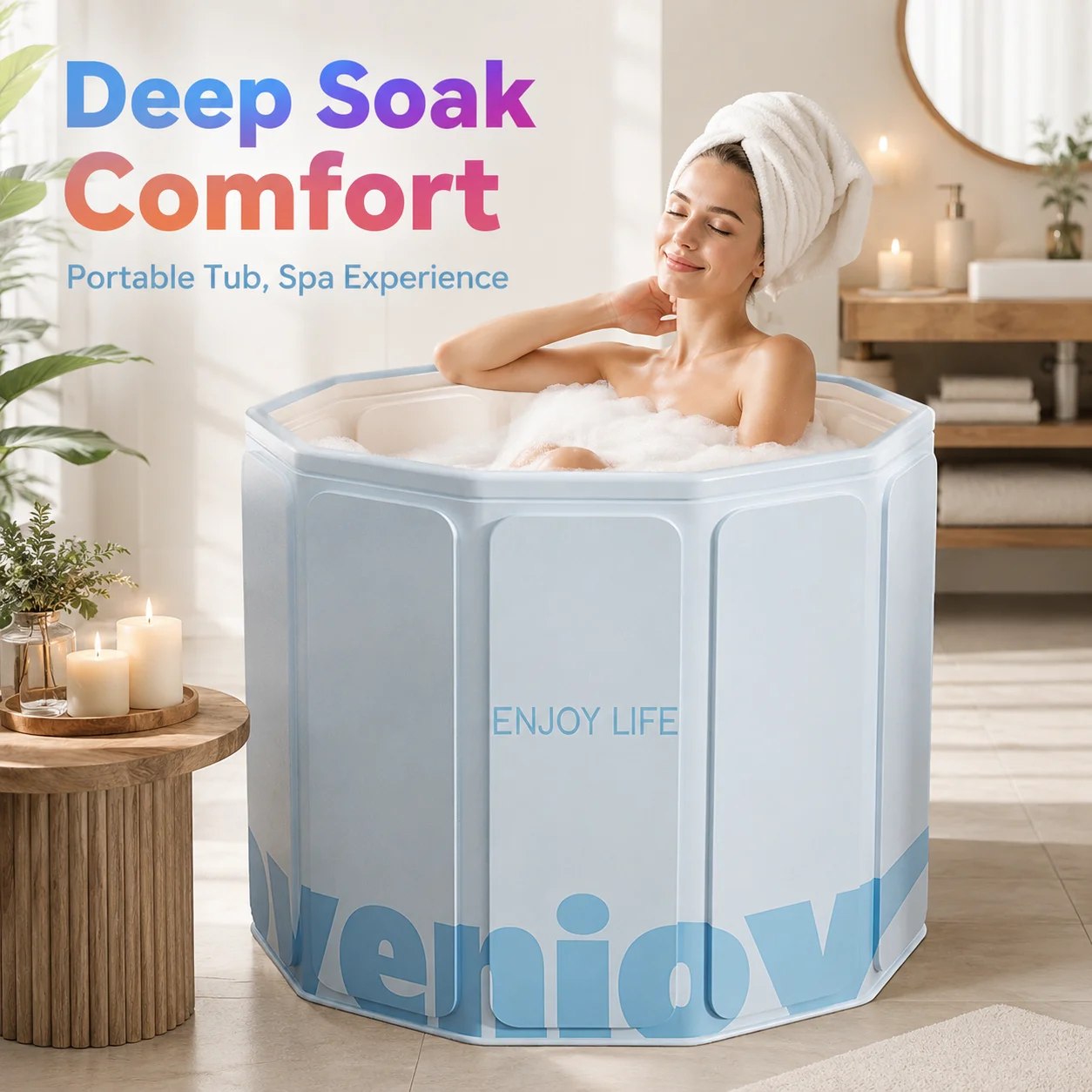 1PC Portable Foldable Bathtub for Adults, Large Deep Soaking Tub, Space-Saving Collapsible Bath Bucket for Indoor Outdoor Use