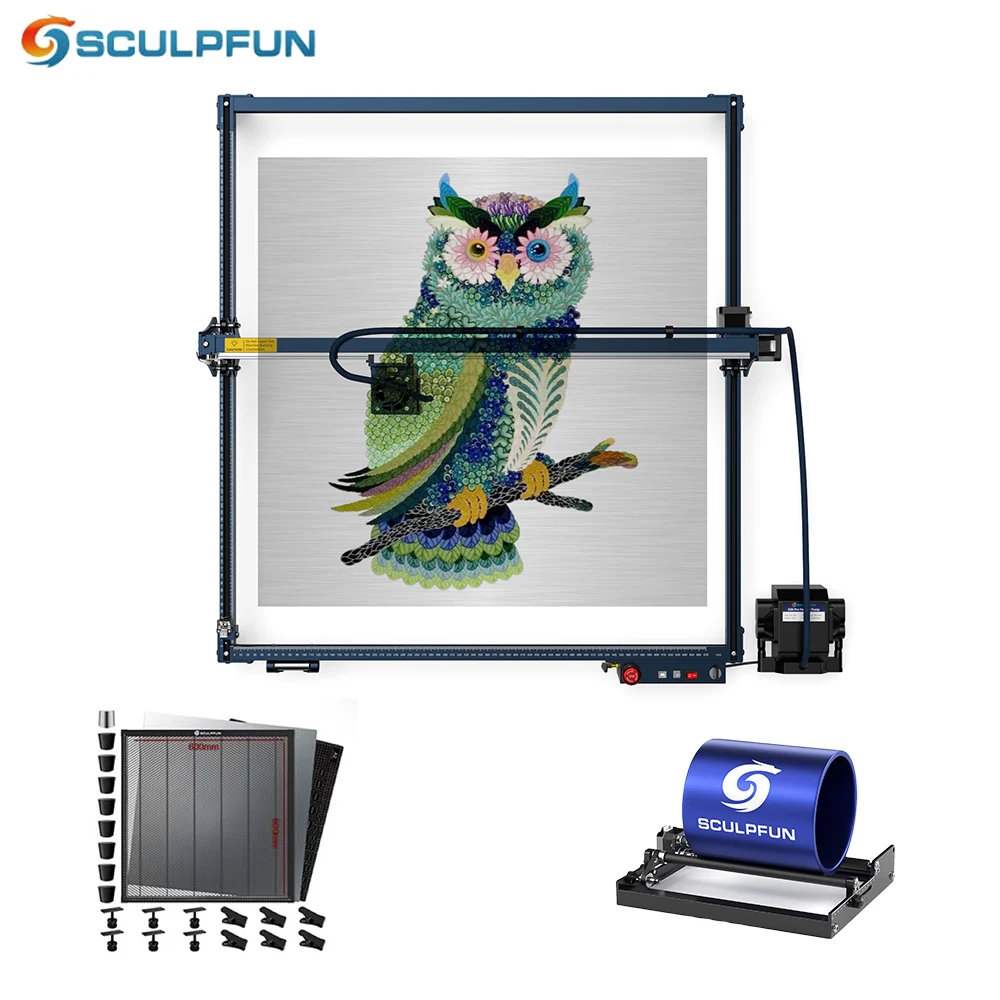 

SCULPFUN S30 Ultra-33W Laser Engraver with Honeycomb cutting machine 600x600mm Engraving Area&Rotary Roller Automatic Air-assist