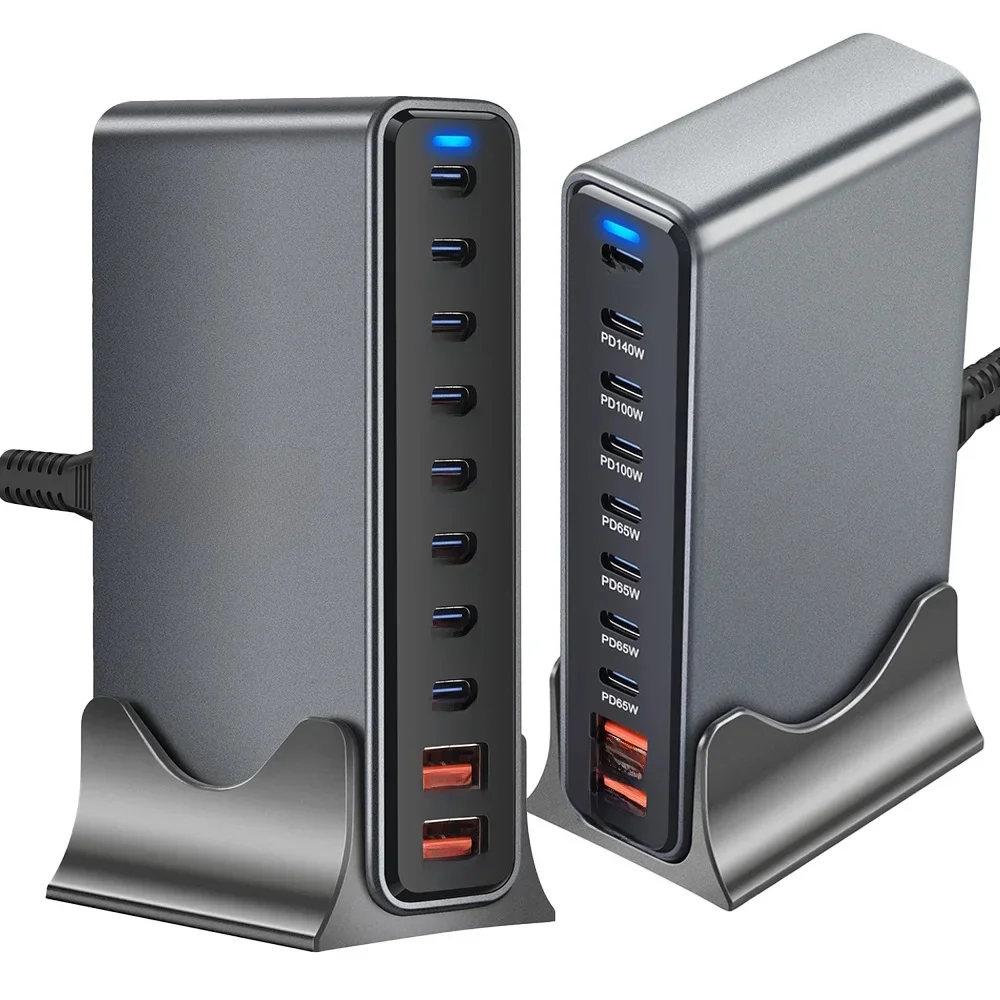 Nowa Szybka Stacja Ładująca do Komputerów Stacjonarnych 800W GaN USB-C PD 10-Portowa Ładowarka z Podwójnymi Adapterami Szybkiego Ładowania 140W PD3.1 do Telefonów i Tabletów — 2