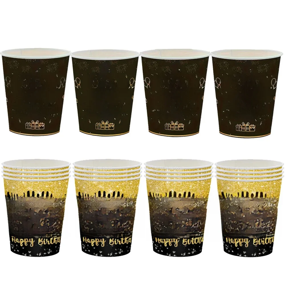 8/16/24 pièces 30e 40e 50e 60e anniversaire gobelets en papier or et noir fête d'anniversaire boissons tasses pour hommes Wemen fournitures d'anniversaire