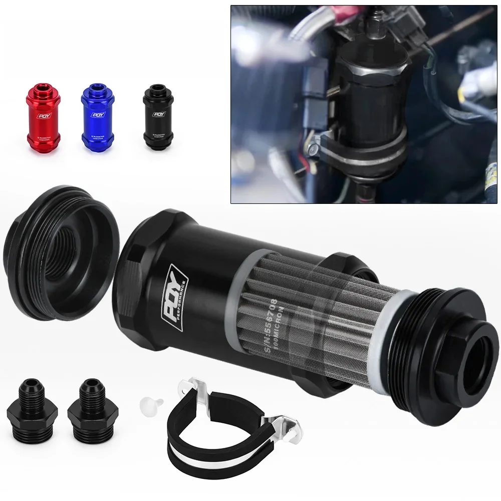 Hypertune - AN6 / AN8 / AN10 Inline PQY filtr paliwa E85 etanol z 100 mikronowym elementem ze stali nierdzewnej i naklejką PQY — zdjęcie 2