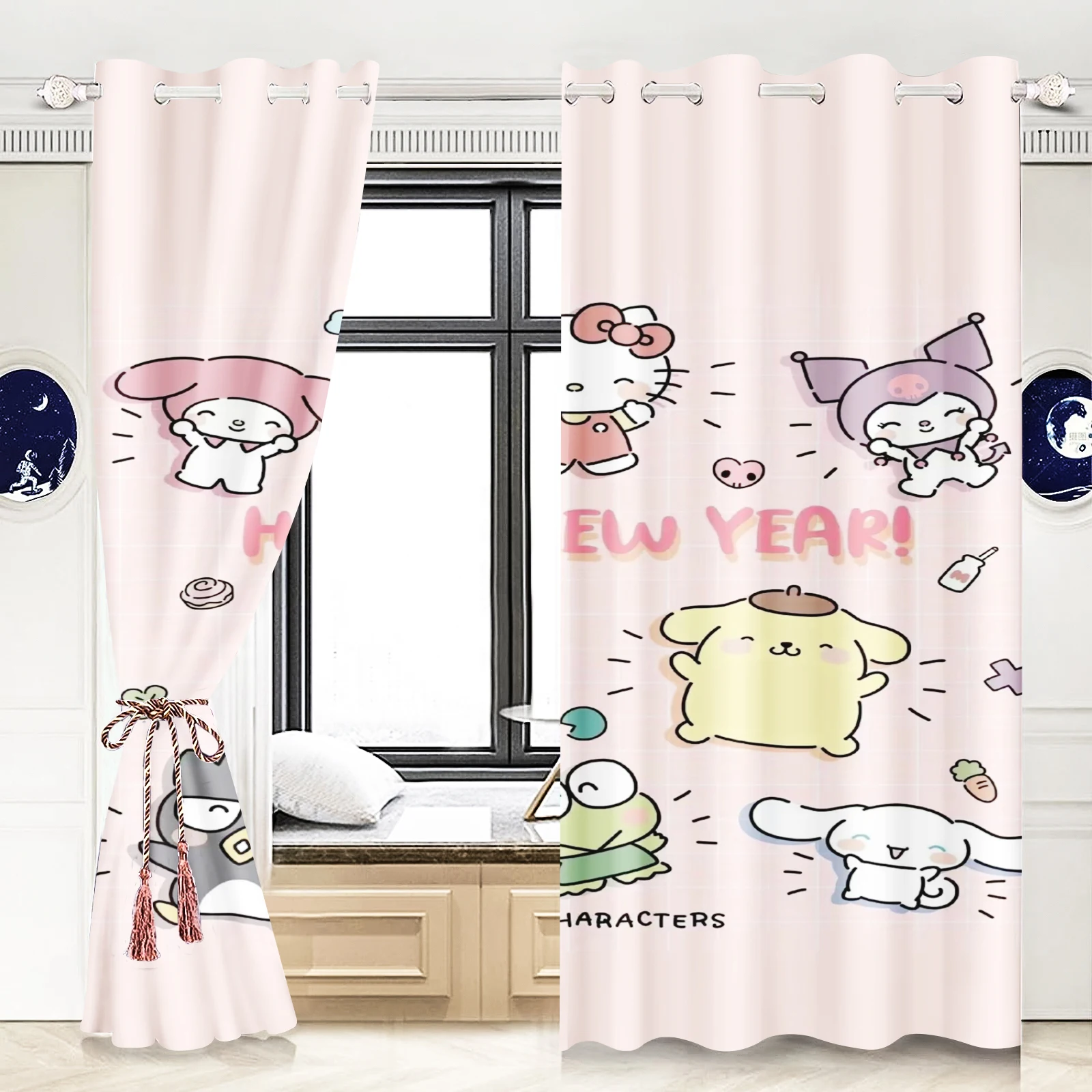 

Sanrio Series Dustproof Balcony Screen Curtains For Living Room Bedroom Blackout Curtains 100% Polyester Home