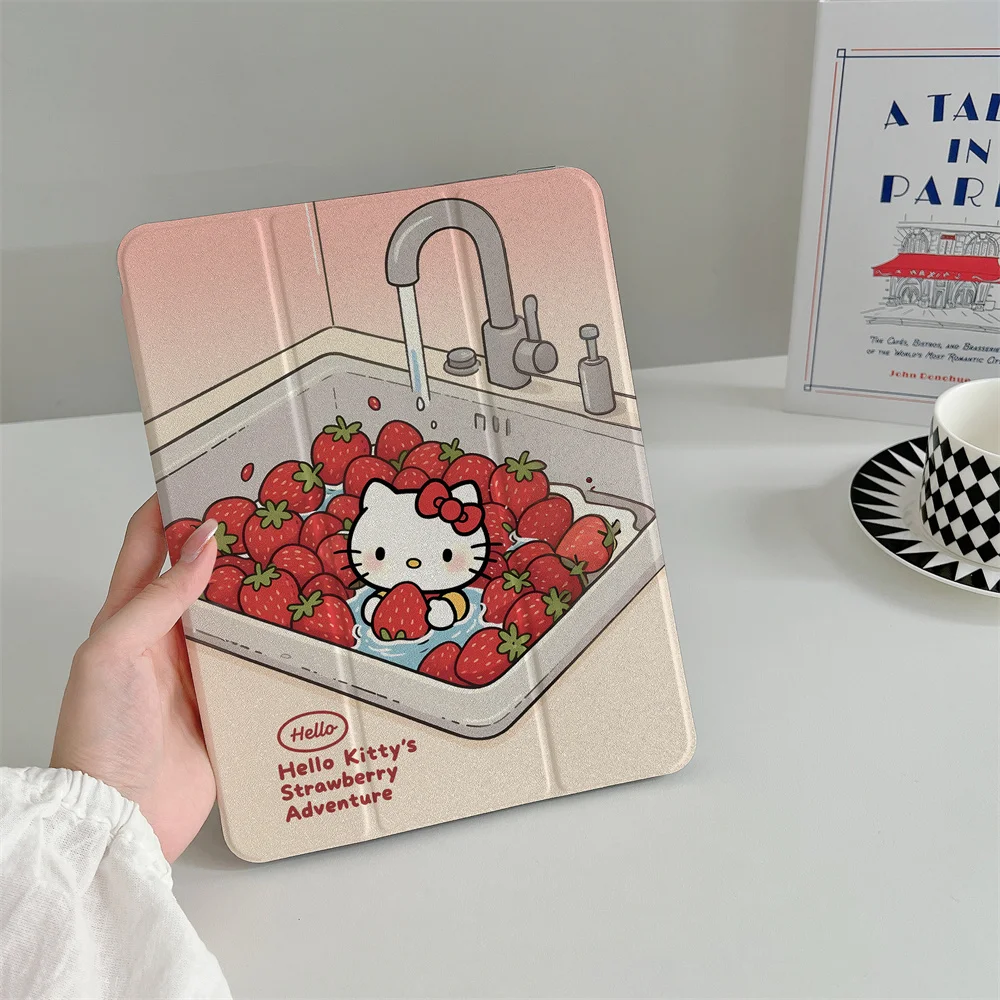 

Korean INS Cute Strawberry HelloKitty for iPad A16 2024 11 inch 2025 Air 5/4 10.9-inch iPad 10 9.7 10.2/10.5 Mini 6/5, with pen