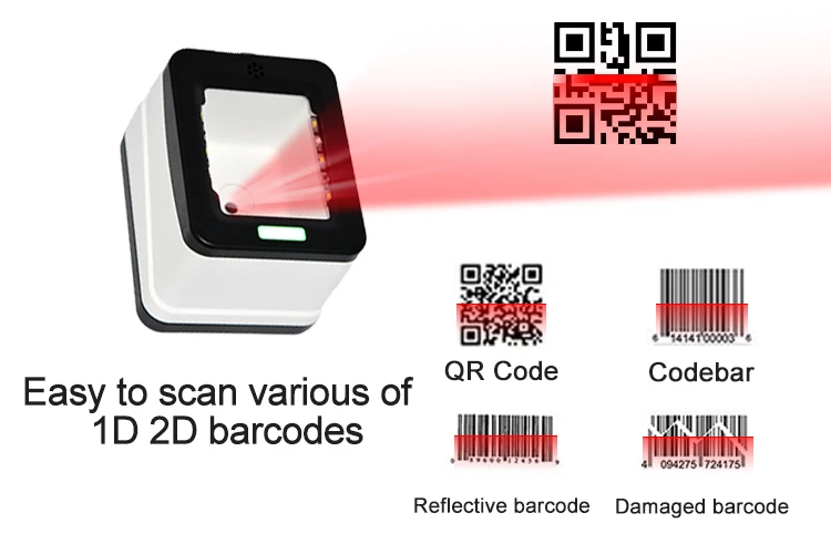 Frankreich Gesundheit Barcode Scannen coms Desktop 1d 2d Barcode-Scanner für Supermarkt HS-2001D
