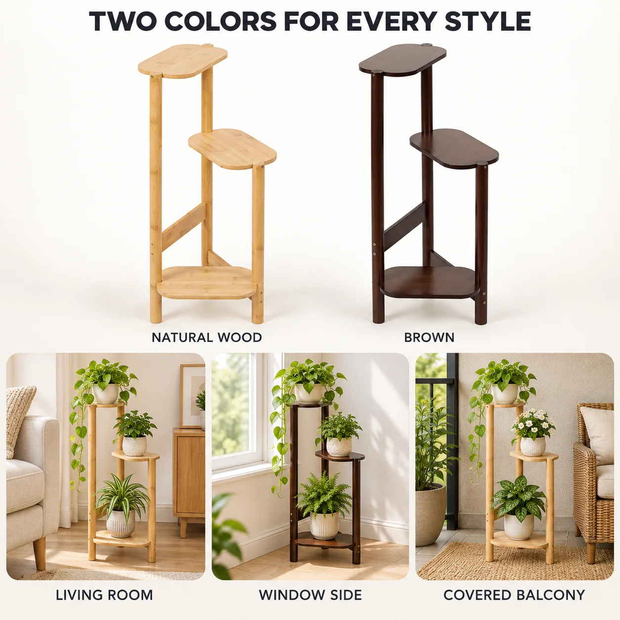 3 Tier Bamboo Plant Stand, Tall Corner Flower Pot Shelf for Indoor Plants, Minimalist Display Rack for Living Room Balcony