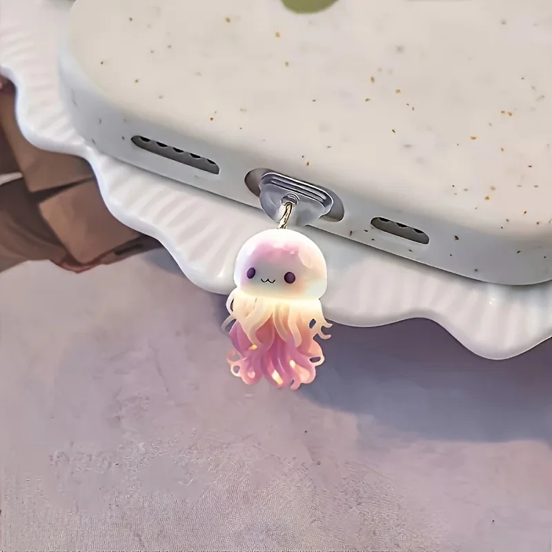 Śliczna płaska akrylowa różowa ośmiornica 2D do złącza Iphone i owalnego złącza typu c Cartoon Phone Dust Plug Pendant — 2