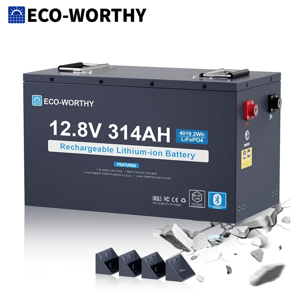 ECO-WORTHY 12V 314AH ​LiFePO4 Lithium Battery Metal Case, Low Temp Protection, 3840WH, for Off-Grid RV