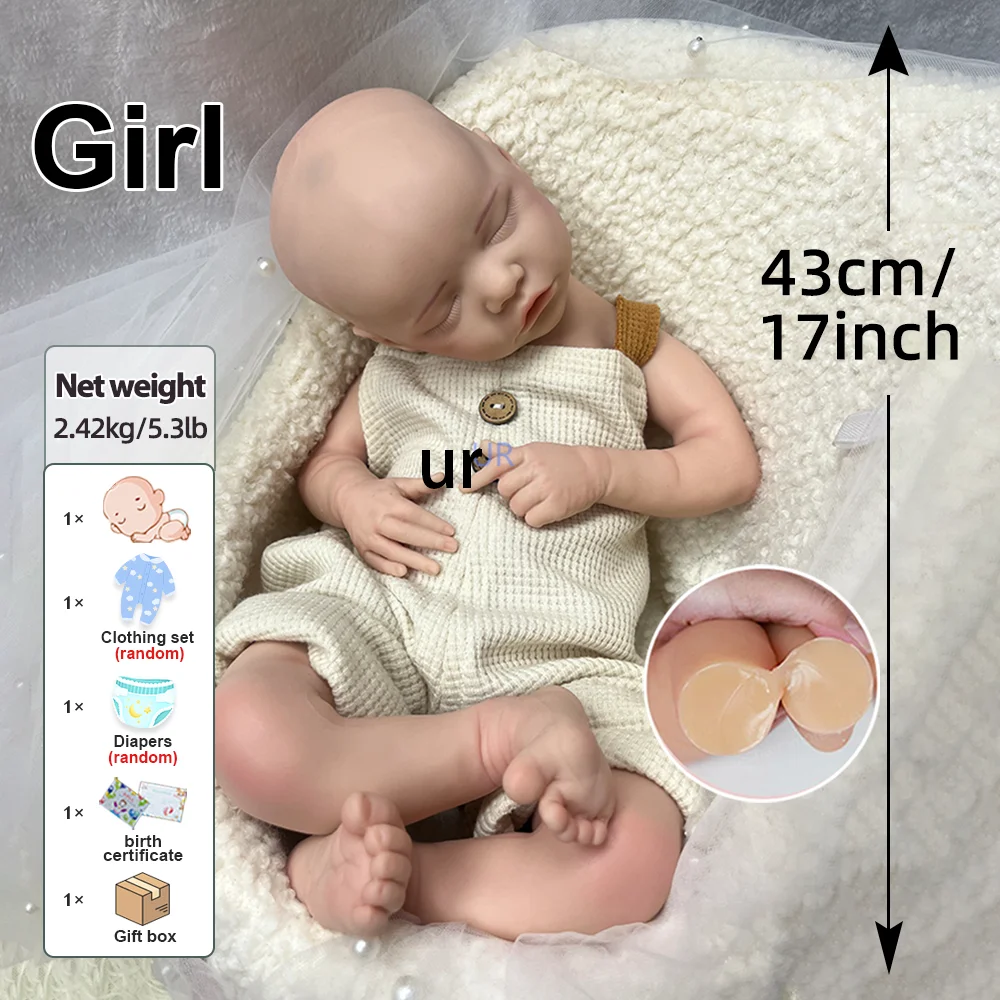 Muñeca bebé reborn de 17 pulgadas, de silicona súper suave y de cuerpo completo, de color malvavisco tierno, para coleccionistas, regalo para entusiastas de las muñecas