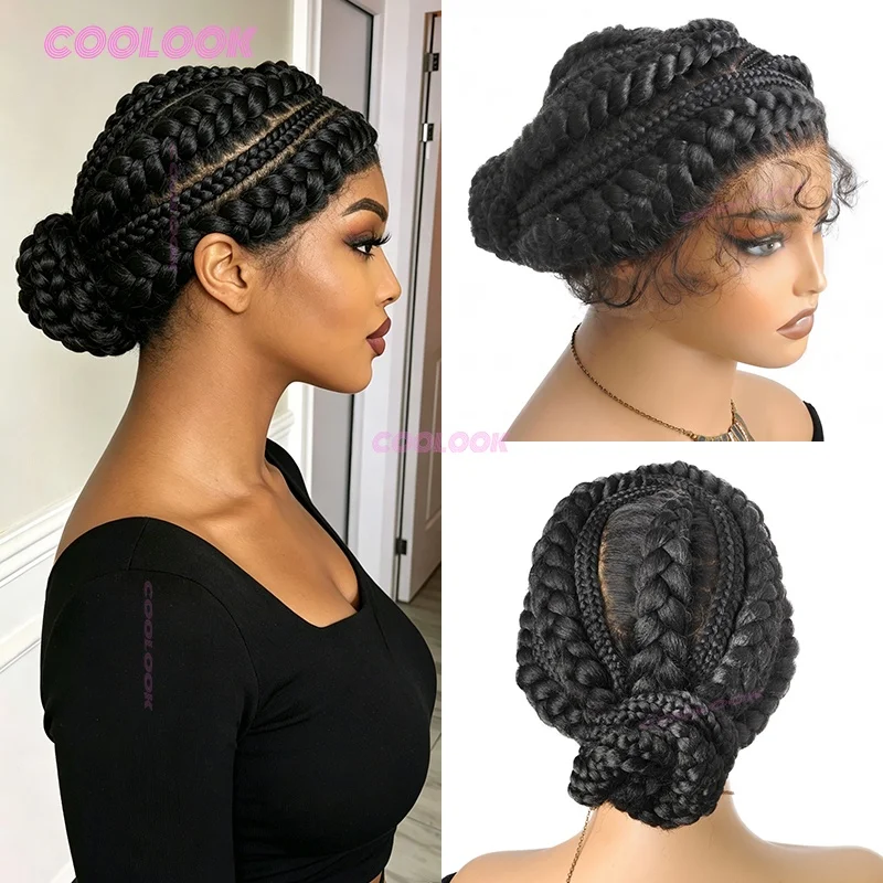 Klebefreie Cornrow Geflochtene Dutt-Perücke Synthetische Vollspitzen-Geflochtene Perücken für Frauen Anfängerfreundlich mit Wechselnden Cornrows – Detail 4