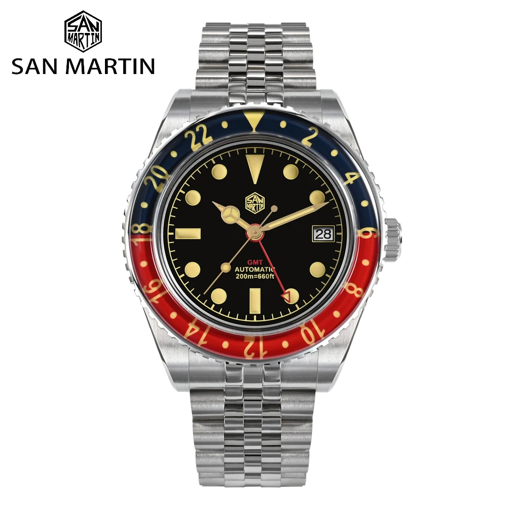 

San Martin 40mm GMT NH34 Watch Full Luminous Sports Automatic Mechanical Watches for Men Sapphire Bezel Waterproof 20Bar SN0005