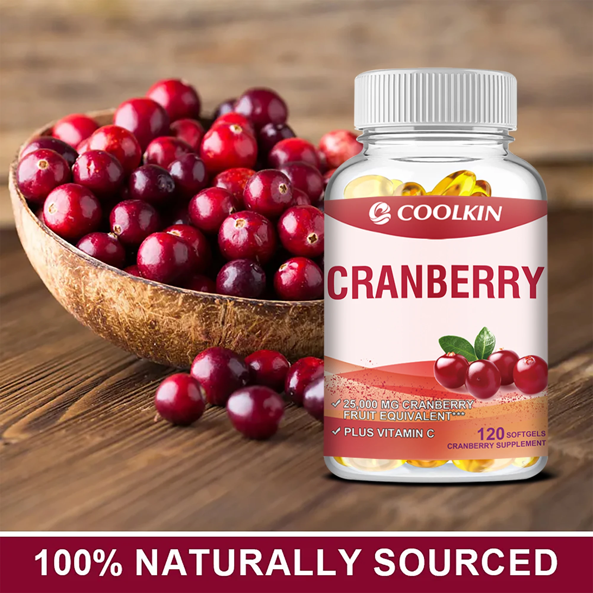 Cranberry-con vitamina C-apoya la salud urinaria e inmunológica, Control de la vejiga, promueve la función renal saludable-120 cápsulas