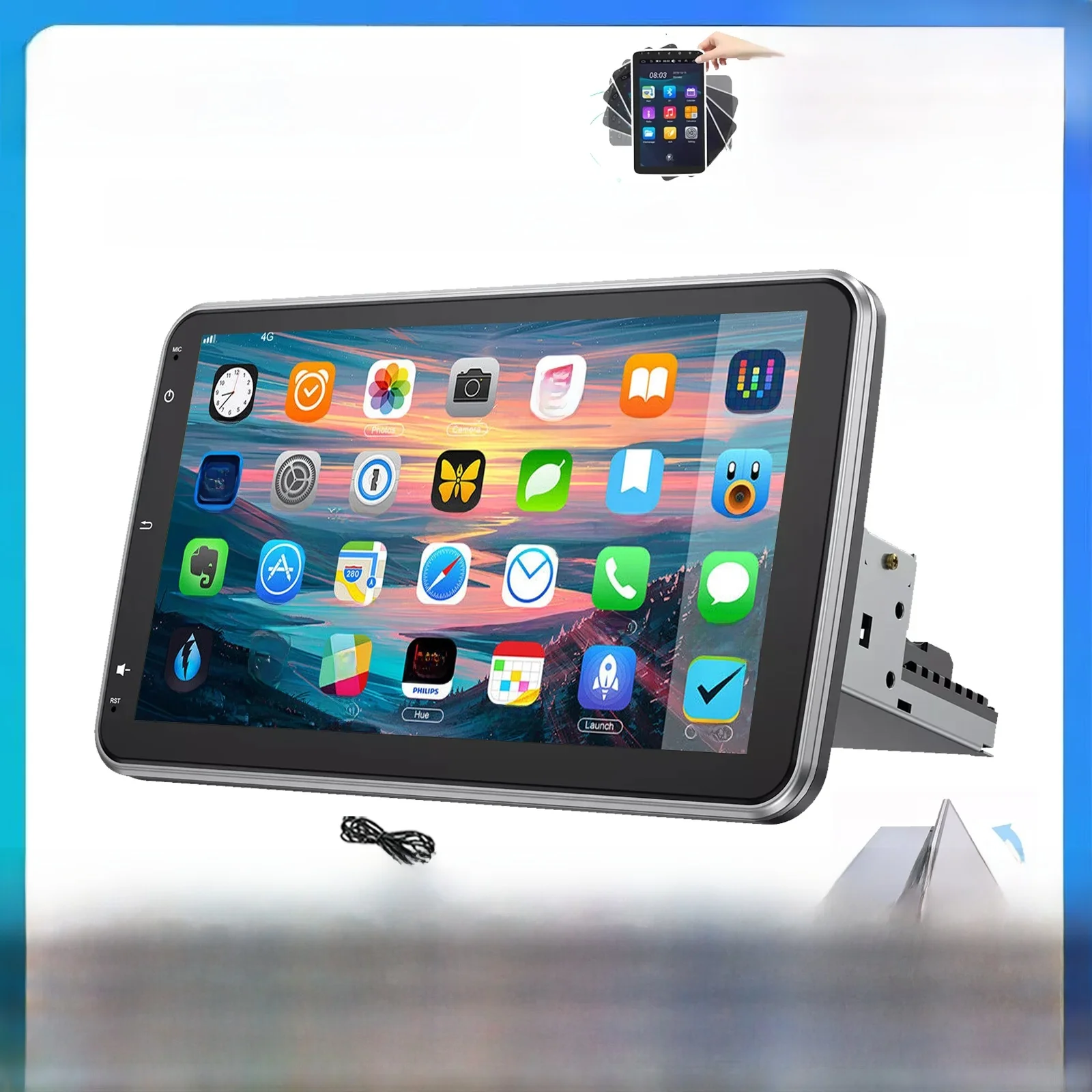 ESSGOO 8-Kern 360° Drehbarer Touchscreen Android 14 6+128G Kabelloses CarPlay Android Auto Universelles Autoradio 1DIN GPS Navigation 4G LTE WiFi BT Multimedia-Video-MP5-Player