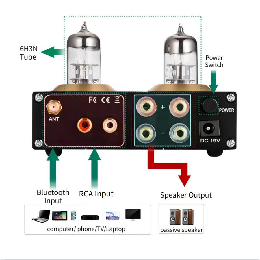 6H3N Tube Bluetooth Amplifiier 2 channel 50W+50W Power Amplifier Home Audio Digital Amplifers for speaker Headphone amp