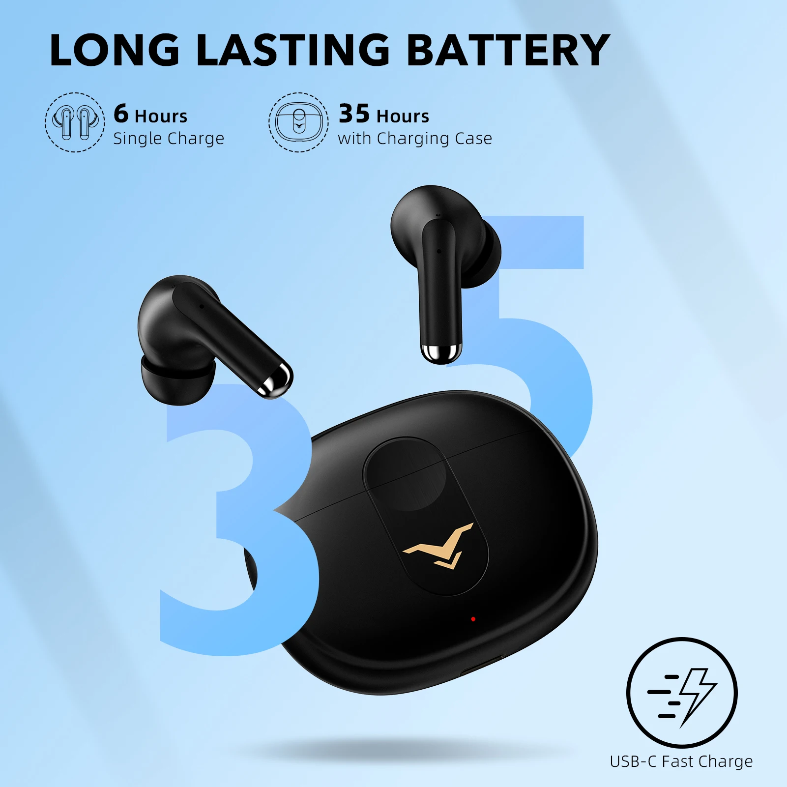 Imagem -06 - Fone de Ouvido Stage Hero6 Tws com Cancelamento de Ruído Ativo Anc Fone sem Fio Bluetooth 5.2 com Microfones para Chamada 35h Tempo de Reprodução Modos Duplo Ipx5 à Prova Dágua